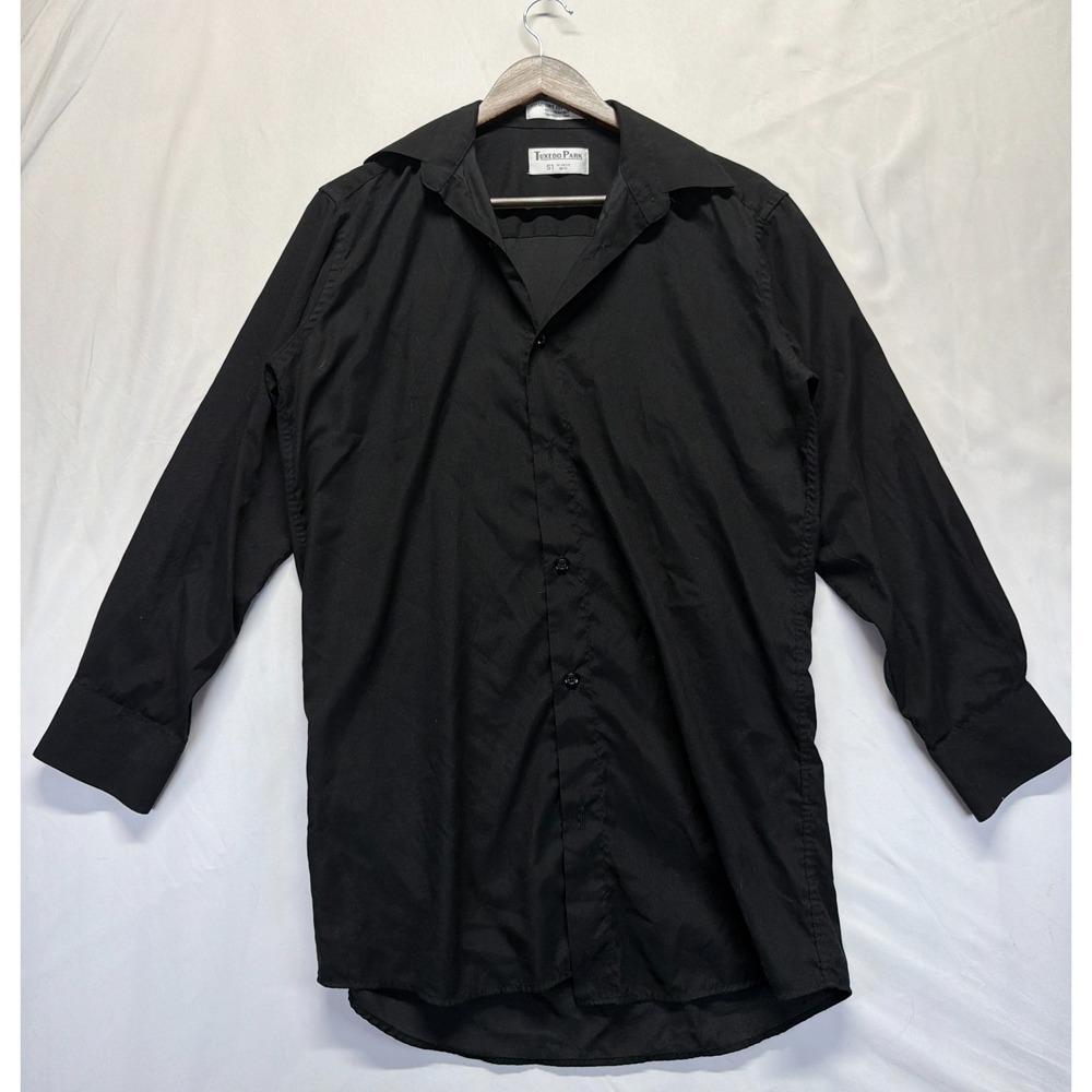 Tuxedo Park Dress Shirt Men 14-14.5 Black Microfiber Comfort Fit Collar Business